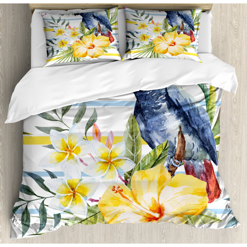 Coastal Polyester Floral Duvet Cover, Queen Duvet Cover + 2 Standard Shams