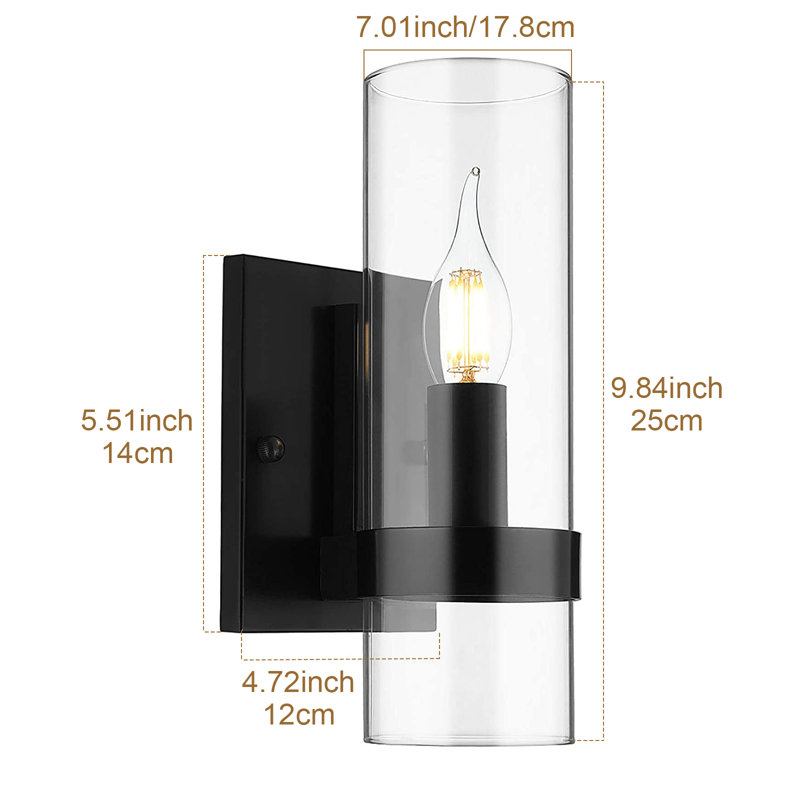 Applique murale moderne en verre transparent, noir
