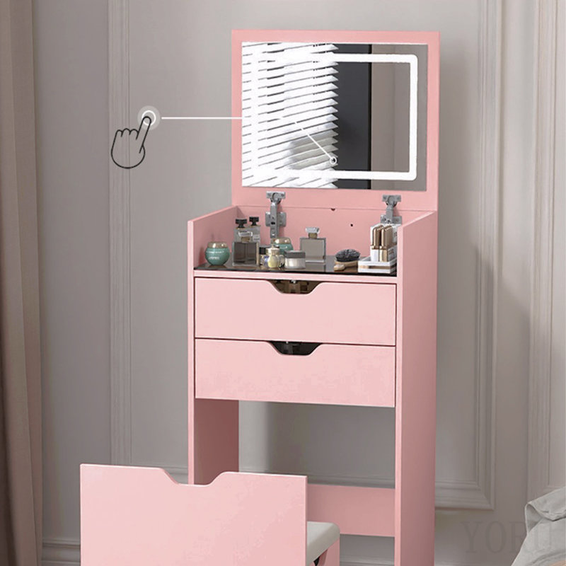Dressing Table And Stool, 3-In-1 Multifunctional Dressing Table Set, Featuring Three-Color Lighting Modes, Hd Mirror, Two Sliding Drawers, And A Hidden Storage Stool.
