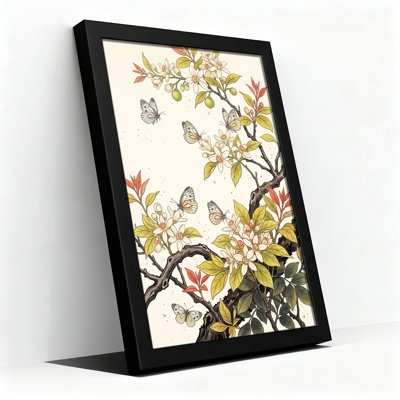 Art mural sur toile, "White Butterflies" sur des branches d'agrumes et des feuilles vertes