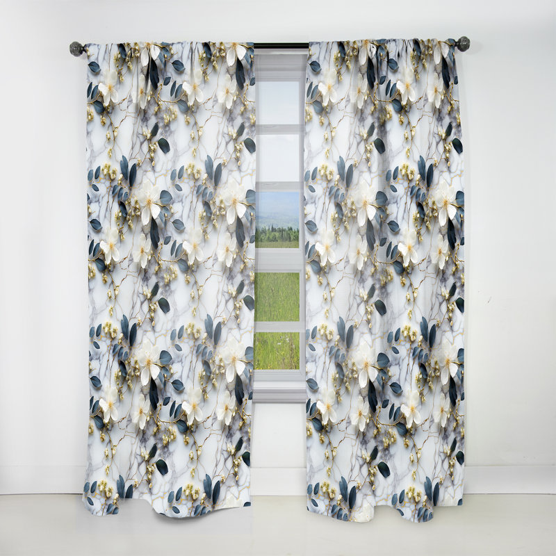 White Marble Botanical Floral Palette - Rideau obscurcissant en marbre abstrait - 1 panneau, L 52 po x L 120 po