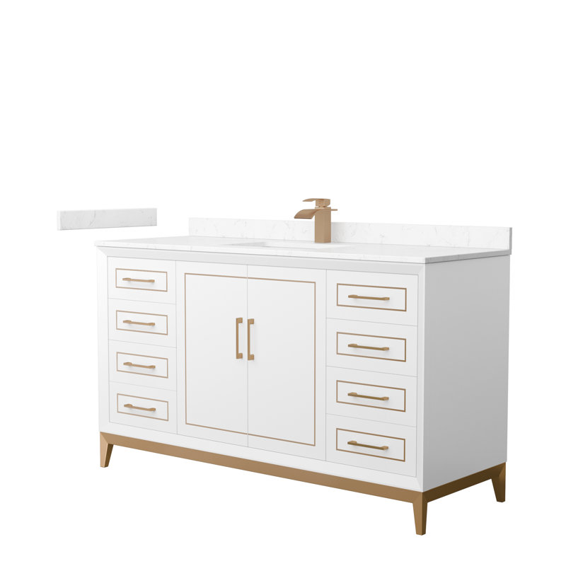 60'' Single Bathroom Vanity with Cultured Marble Top, Satin Bronze, White, White Cultured Marble