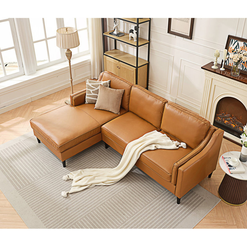 Canapé en L en cuir véritable de style moderne avec méridienne