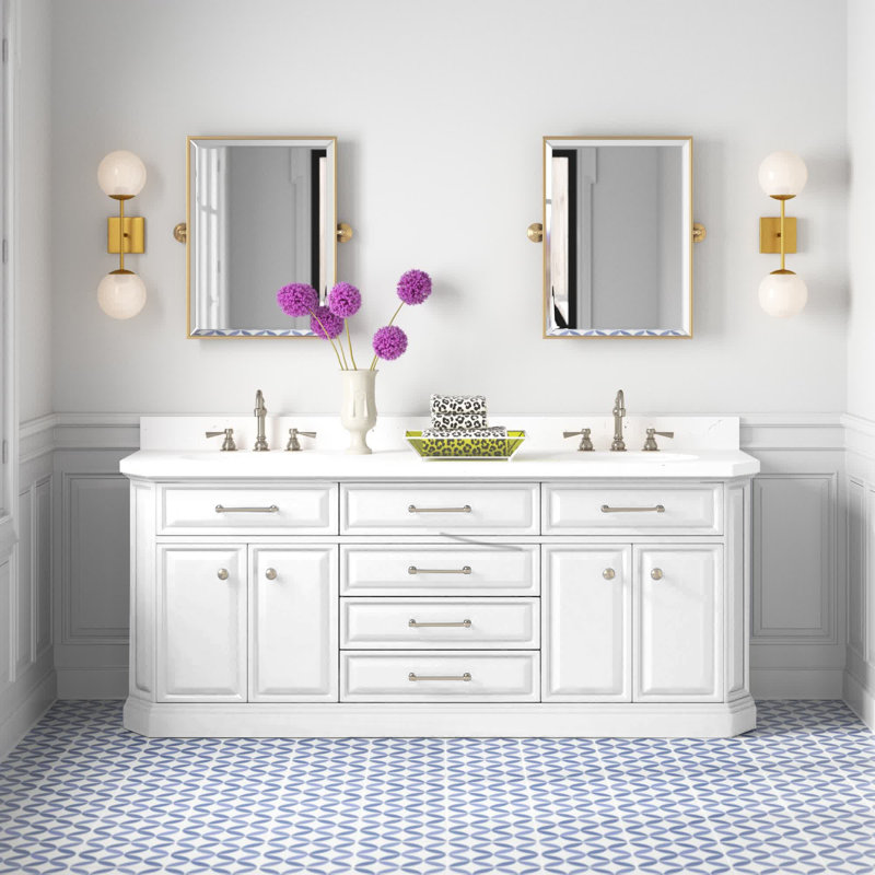 Bruning Quartz 72" Double Bathroom Vanity Set with Mirror, Pure White