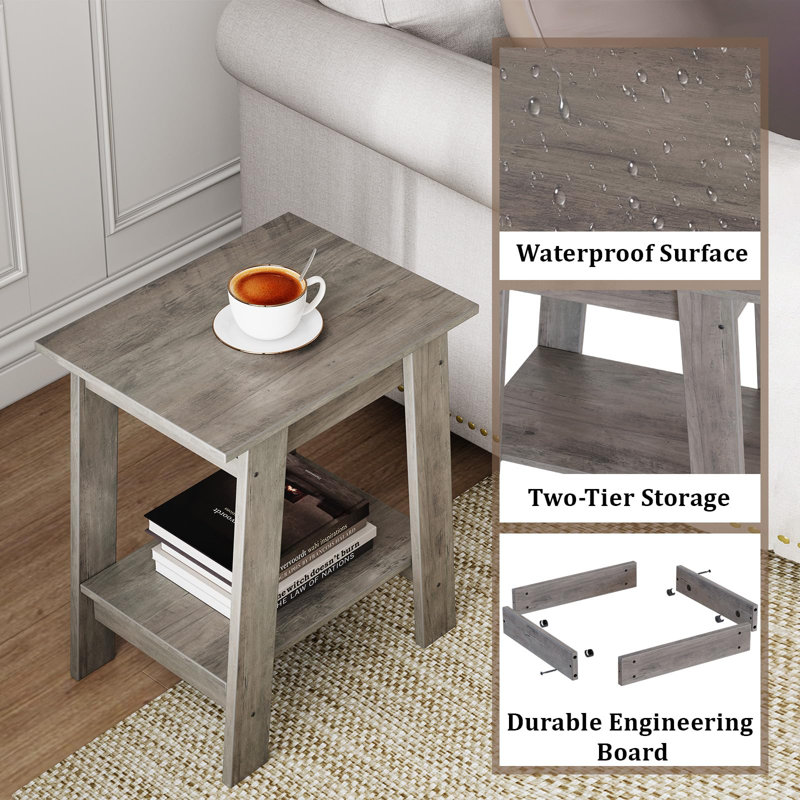 End Table, Small Side Table, Set Of 2 Nightstand With 2-Tier Storage Shelf, Wood Bedside Table, Grey