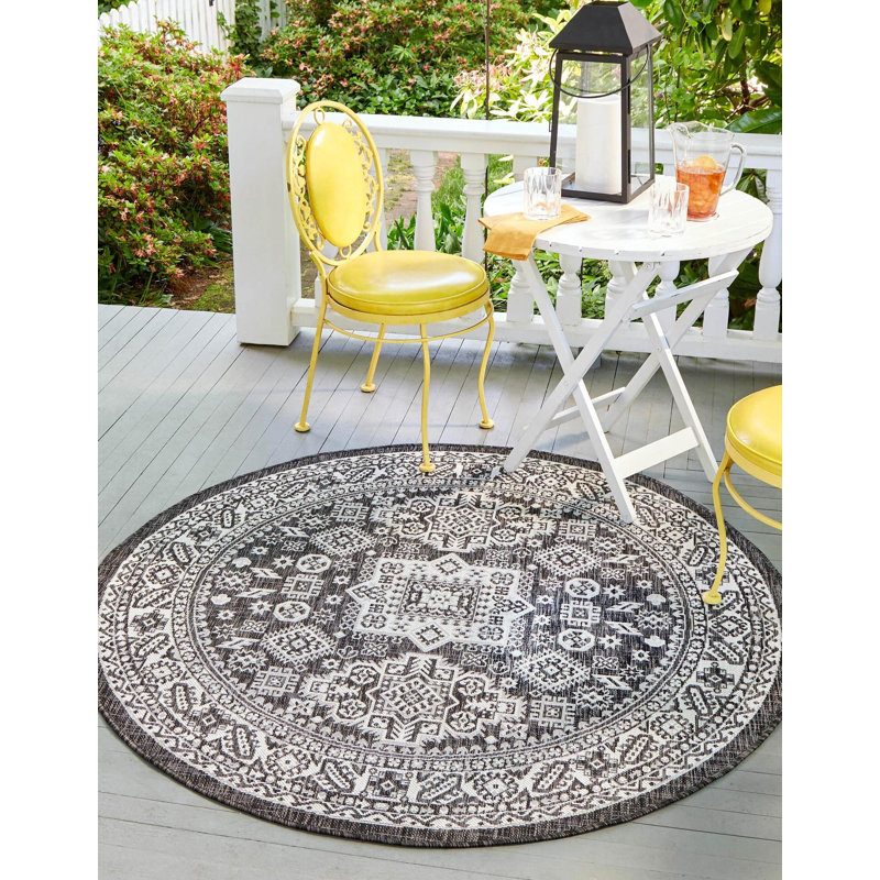 Indoor/Outdoor Chand Area Rug Stone Color, Round 4'