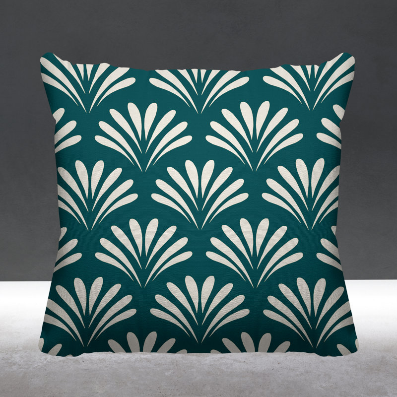 Coussin décoratif intérieur / extérieur Flower Burst, H 19 po x l 19 po, Émeraude, Carré