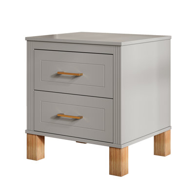 Tall 2-Drawer Nightstand with Fluted Design and Solid Wood Legs
