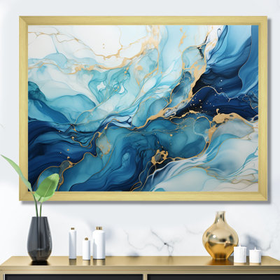 Liquid Blue And Gold Ocean Storm - Abstract Shapes Canvas Prints