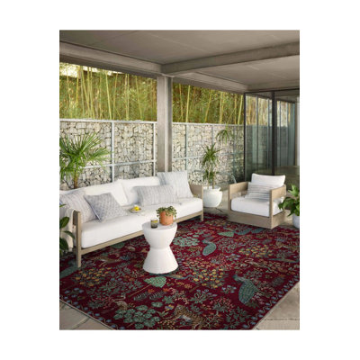 Tapis tissé à motif floral lavable pin rouge