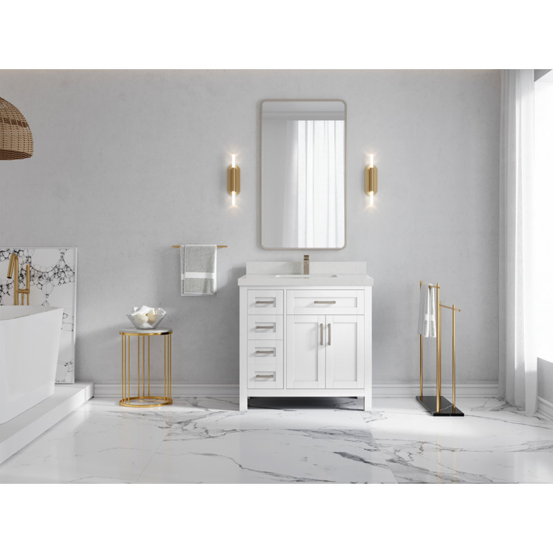 36'' Single Bathroom Vanity with Quartz Top, Carrara Quartz
