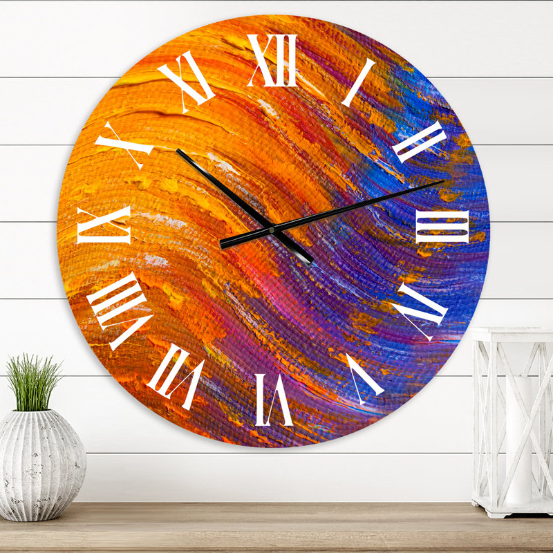 Vagues d'orange et bleu classique - horloge murale moderne, Moyen