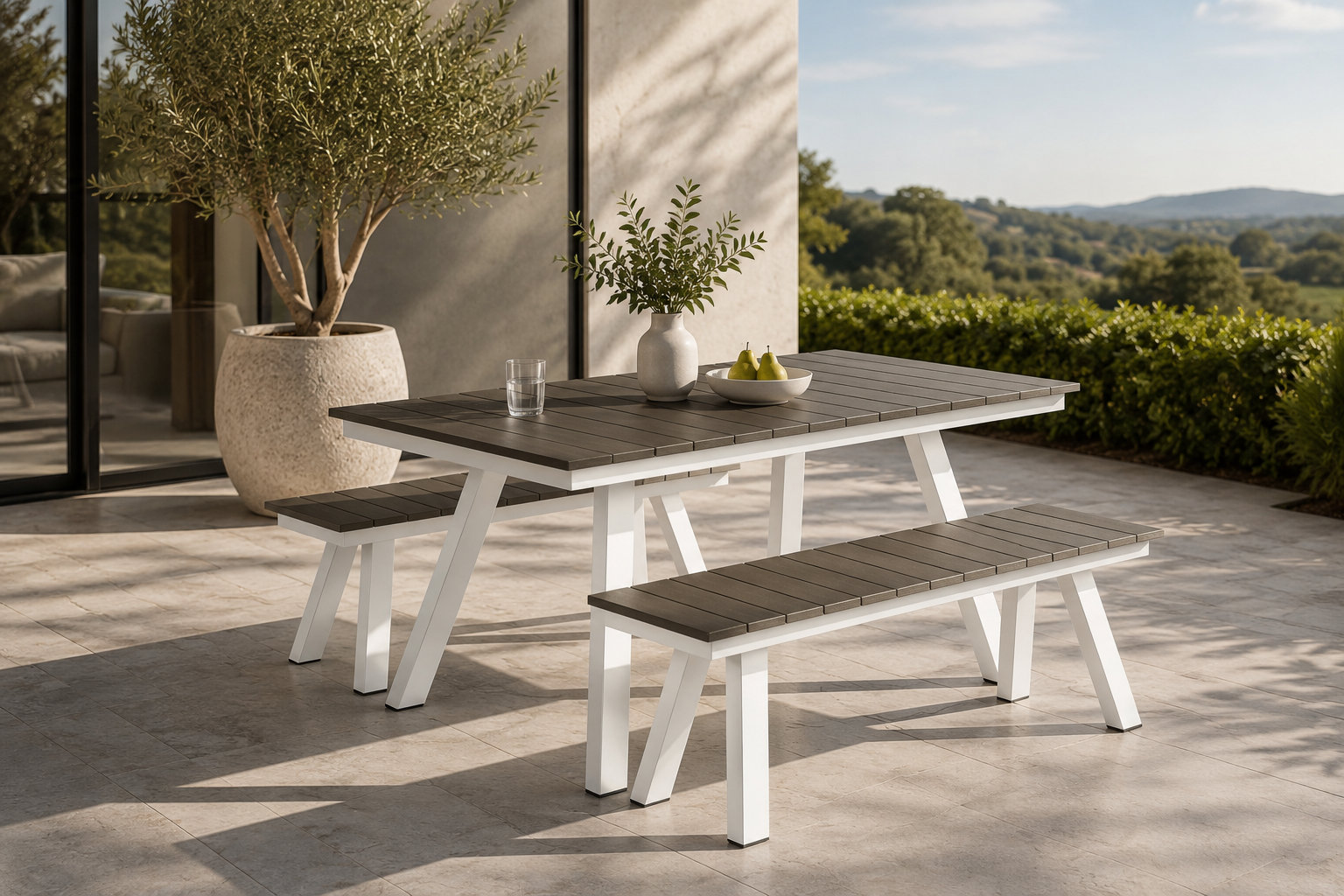 59" Patio Dining Set, Brown