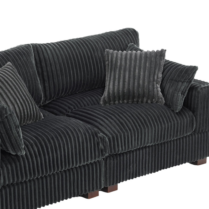 2 - Piece Upholstered Gray Faux Rabbit Fur Flannel Reversible Modular Sofa Living Room Sectional Couch with Pillows, Gray