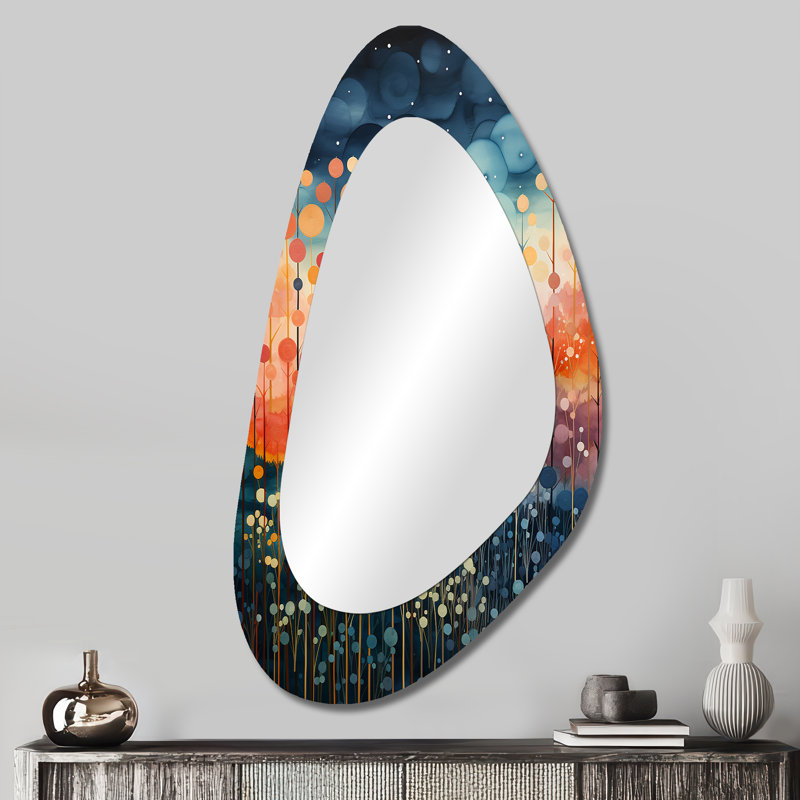 Bleu bleu rose Mid Century Abstract Landscape - Grand miroir mural asymétrique Mid-Century abstrait