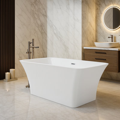 67" x 32" Rectangular Freestanding Soaking Acrylic Bathtub with Overflow, White