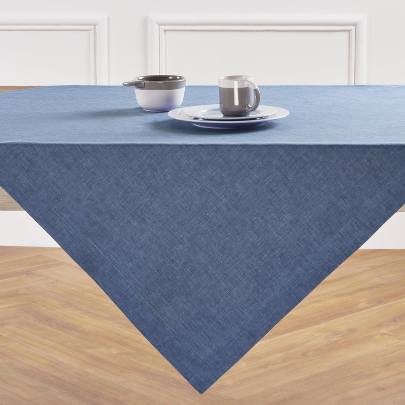 100% Pure Linen Table Throw - Athena, Blue Denim