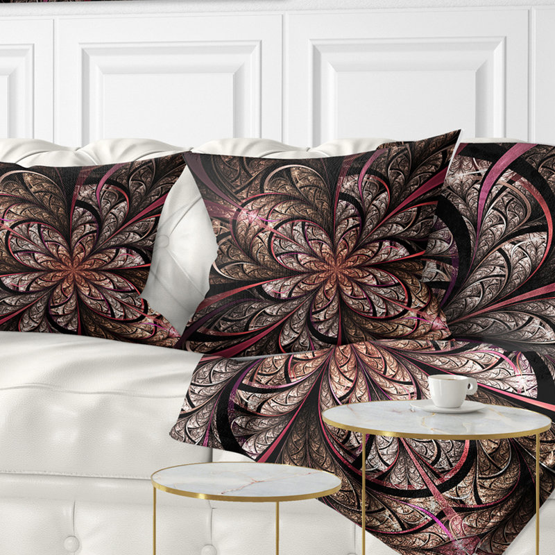 Grand coussin de conception florale à fleurs fractales, 16 po x 1 po, Coussin décoratif