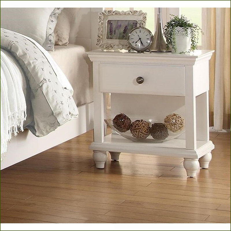 Table de chevet moderne en bois blanc avec 1 tiroir & amp; Tablette ouverte