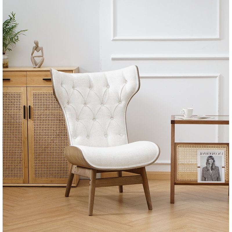 Fauteuil à oreilles capitonné Jeyshan, Polyester beige