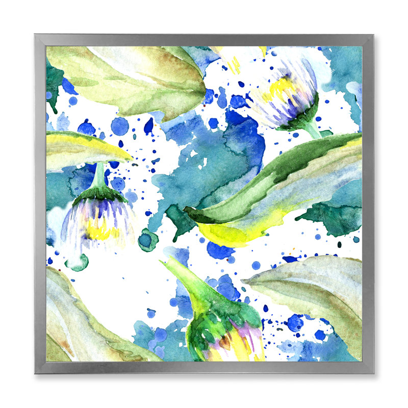 «Daisy Flowers Aquarelle Impression I», peinture sur toile, H 30 po x l 30 po x 1,5 po, Toile encadrée argentée