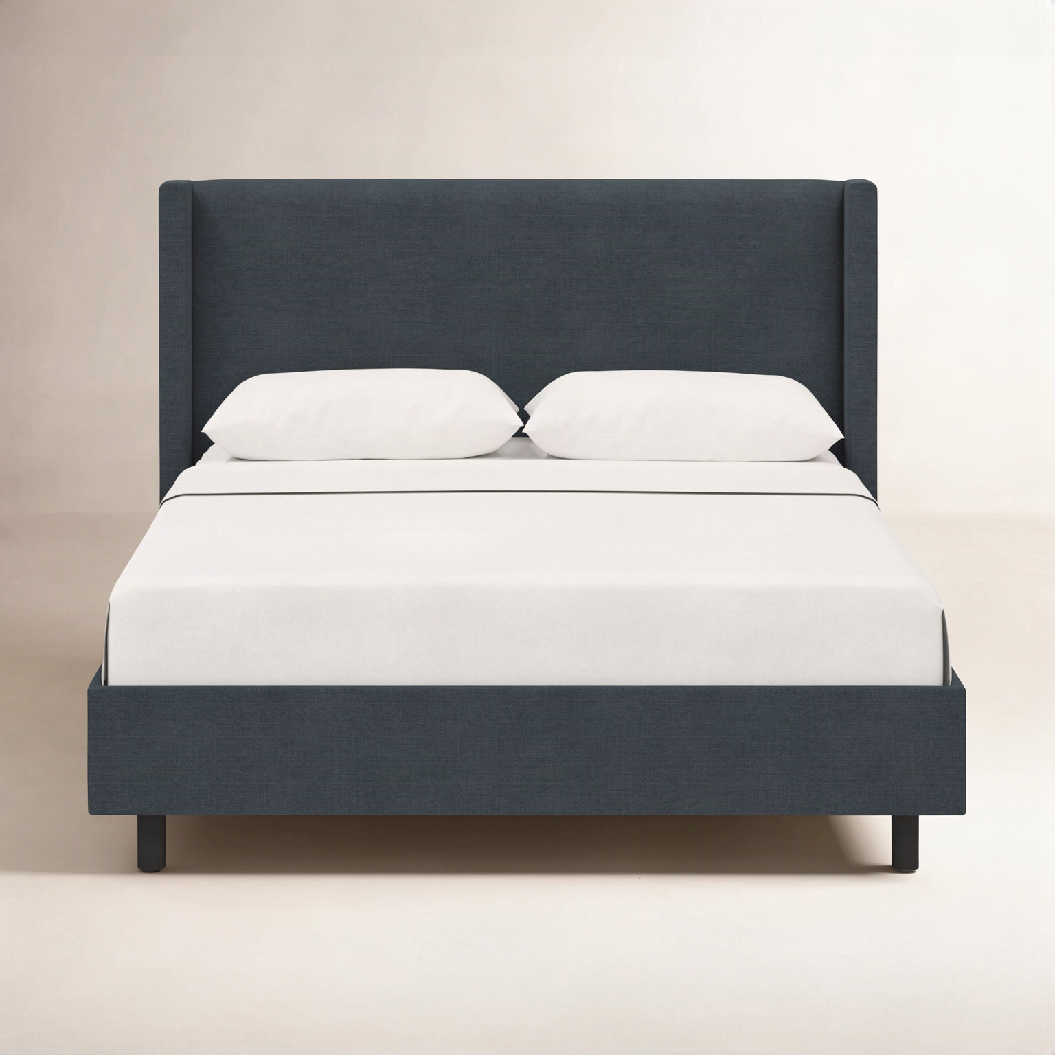 Hanson Upholstered Wingback Platform Bed, Classic Navy Linen, King
