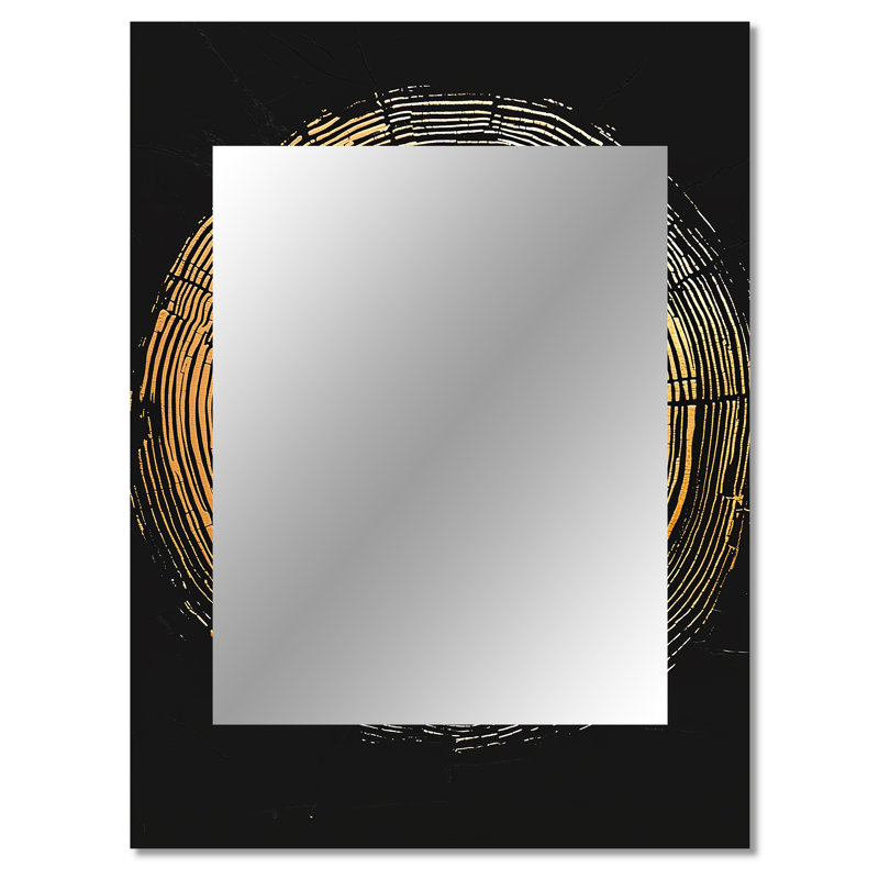 Black Gold Abstract Of Tree Ring I - Wood Slide Decorative Mirror, Traditional Large Wall Mirror, Printed Metal Art