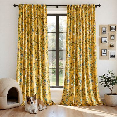 Velvet Floral Patterned Blackout Curtains - Room Darkening 70%-85% Rod Pocket Back Tab Decoration Drapes（set of 2）