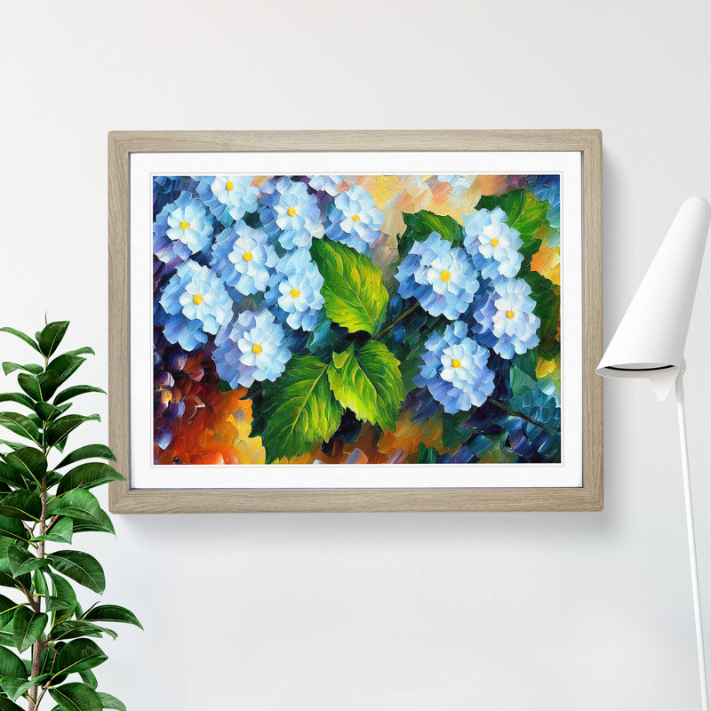 Hydrangea Flowers Vol.4 - Single Picture Frame Painting, 25cm H x 34cm W x 2cm D, Oak
