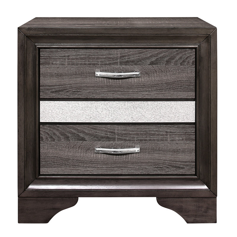 Table de chevet moderne avec boîte à bijoux dissimulée - paillettes grises et argentées, 3 tiroirs, sans assemblage, meubles de chambre à coucher glamour 26 po x 16,5 po x 26 po, support caché, assemblage requis