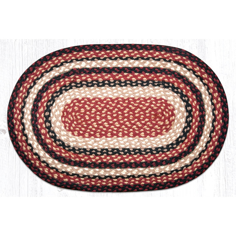 Burgundy & Black Oval Braided Easy-Care Area Rug 30"L x 20"W