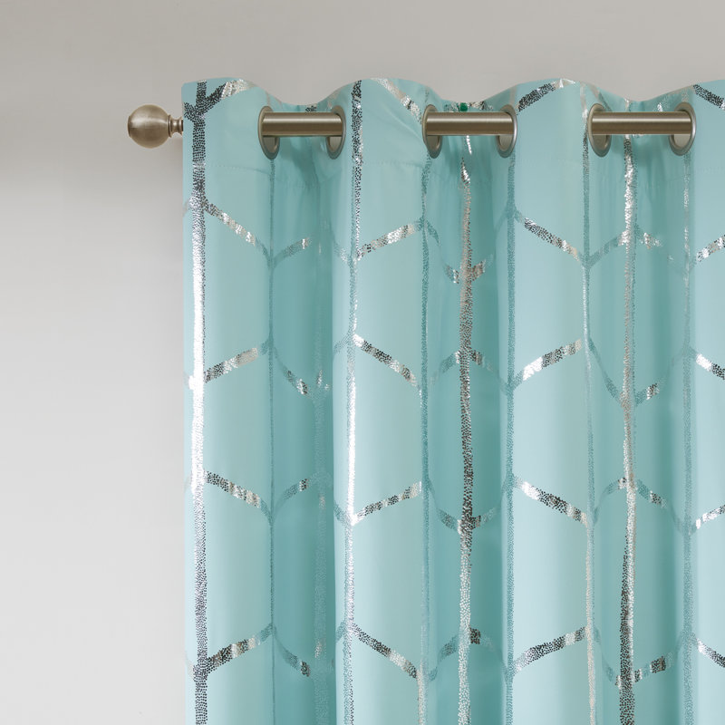 Panneau de rideau simple occultant avec œillets 50 x 84 po Raina, Aqua / argenté, l 50" x L 84"