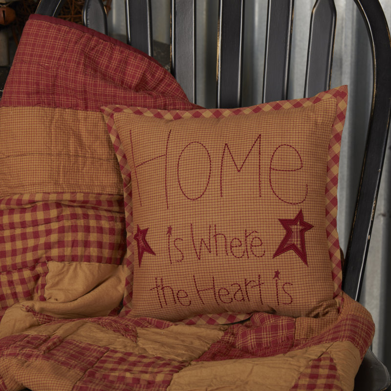 Tan and Burgundy Embroidered Square Thanksgiving Pillow, 12x12