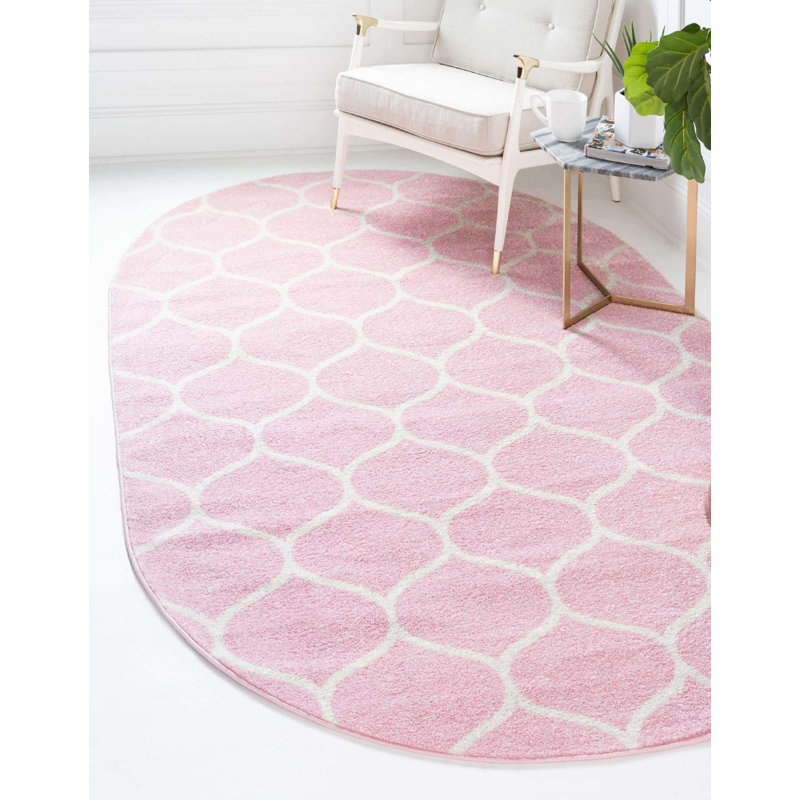 Tapis géométrique Llanet, Ovale 7 pi 10 po x 10 pi, Rose