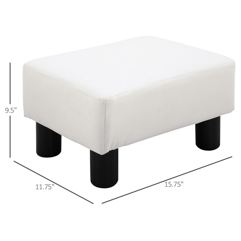 Petit repose-pieds rectangulaire de 15,5 po avec pieds en plastique Franchell, Simili cuir blanc