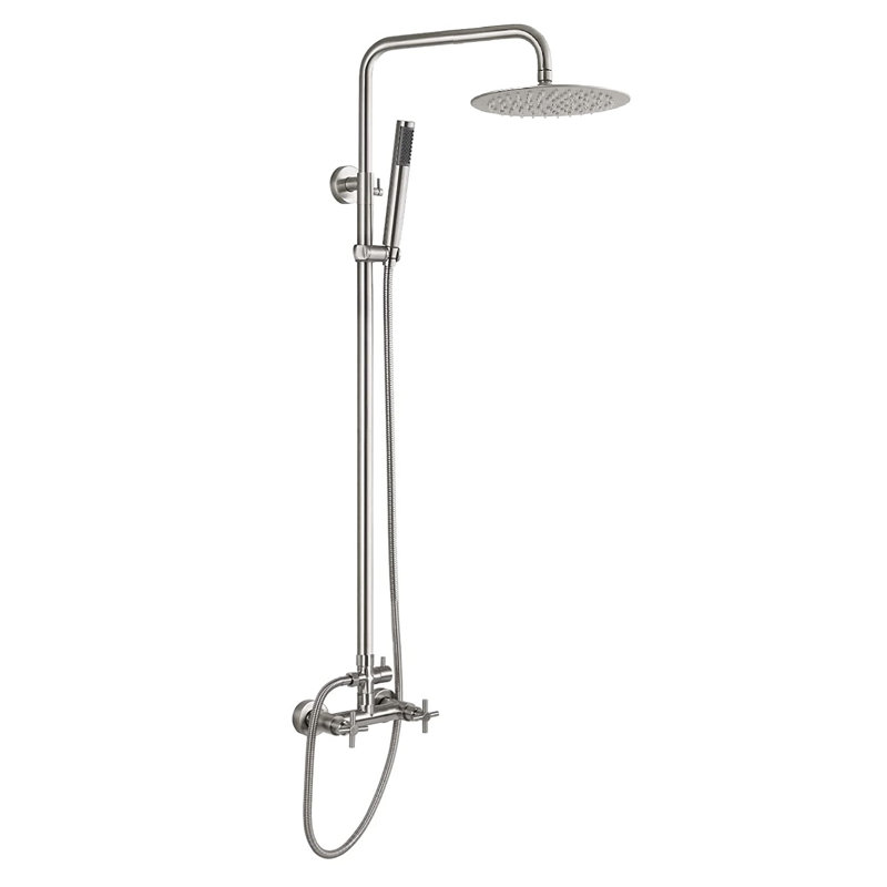 Douche d'extérieur à double fonction Monti avec deux poignées en croix en acier inoxydable Monti, Brossé