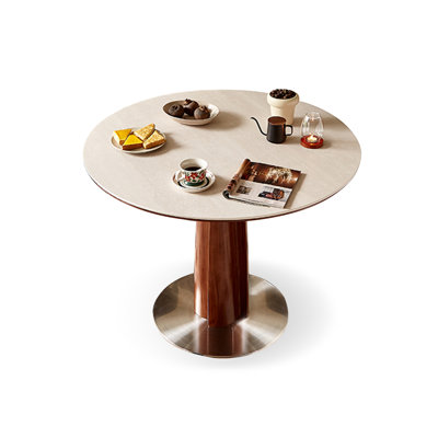 Walnut&Beige Round Sintered Stone Dining table