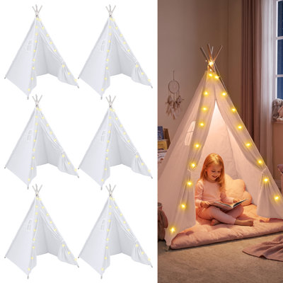 Ensemble de 6 tipis pour enfants, avec guirlandes lumineuses, en lin et coton, pliables, parfaits pour une soirée pyjama bohème ou une soirée cinéma. Parfait pour les fêtes d'enfants.