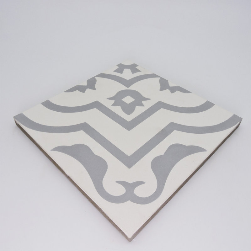 Taza 8" x 8" Cement Patterned Wall & Floor Tile, White/Gray