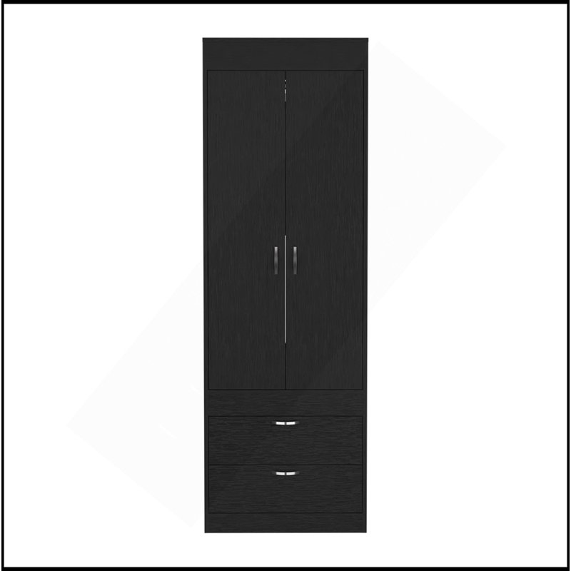 Armoire Tarento, deux tiroirs, finition wengé noir, Noir