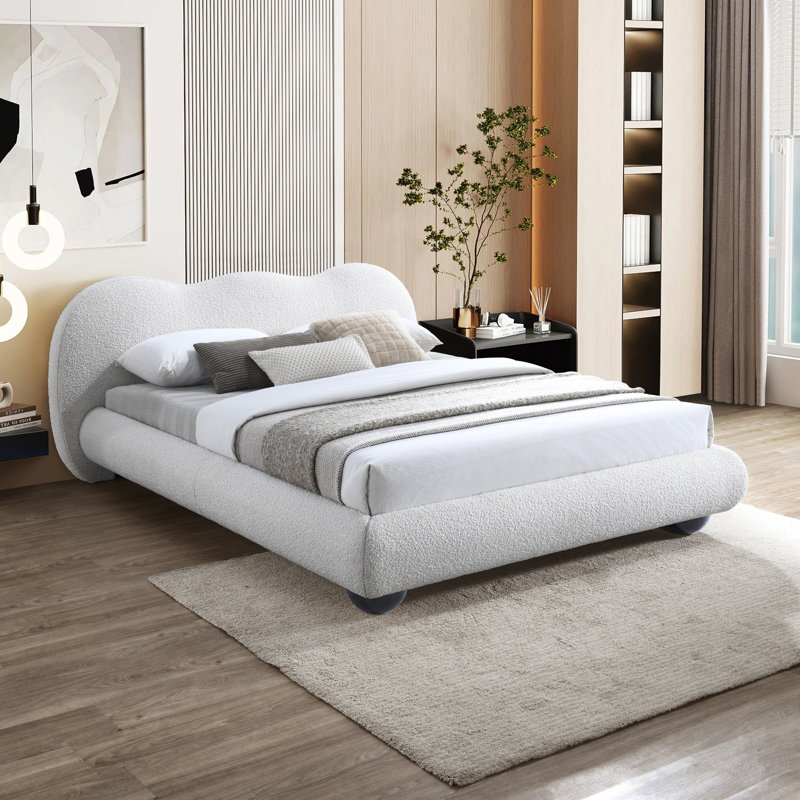 Hyde Upholstered Panel Bed, Cream Boucle Fabric, Full / Double