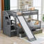 Lit superposé en pin massif pour chambre d'enfant commune gris neutre sur lit double multifonctionnel avec glissoire et rangement