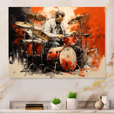 Deep Red Drum Beat, peinture I - musique, art mural en métal