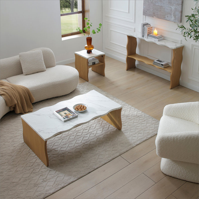 Table basse moderne avec plateau en faux marbre, table d'appoint, table de cocktail pour le bureau du salon, Bois naturel