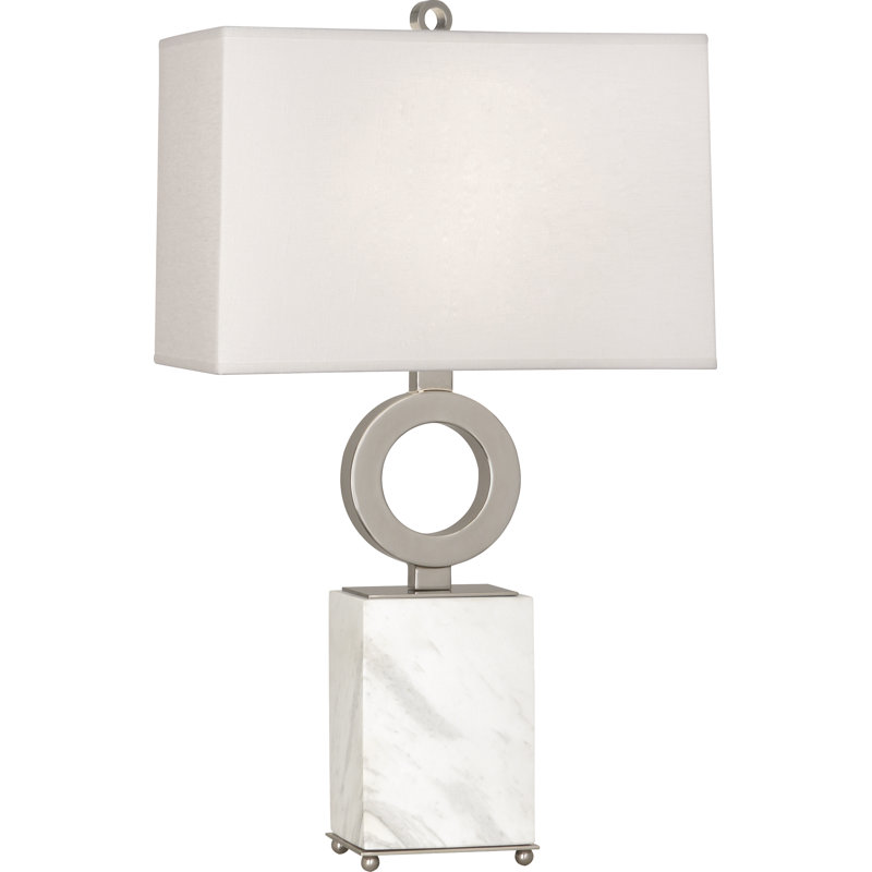 Lampe de table 28 "Oculus, Argent antique / marbre blanc, Lin huître
