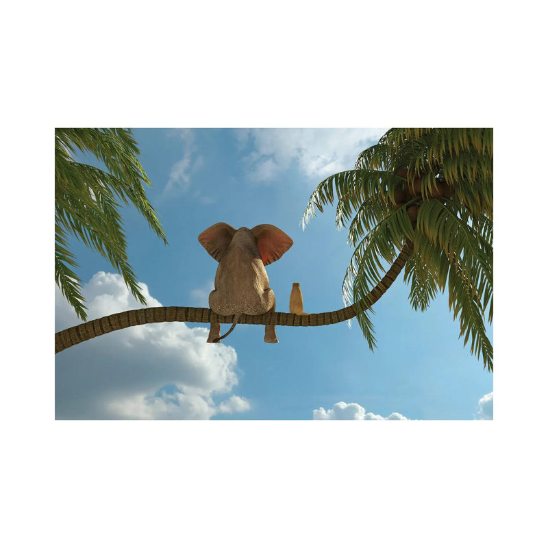 «Elephant and Dog Sit on a Palm Tree», impression sur toile tendue, H 18 po x l 26 po x P 1,5 po