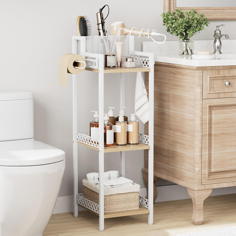 Étagère de rangement mince pour salle de bain, blanche sans tiroir