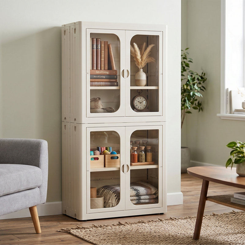 Armoire de rangement pliante à 5 niveaux Adelaine, bacs de rangement en plastique empilables et étanches 254QT avec roulettes, tablettes réglables, portes magnétiques