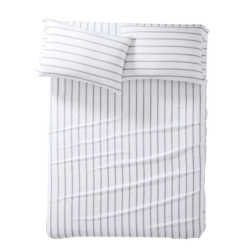 Ensemble de draps à rayures, Ensemble de draps pour très grand lit + drap-hous, Blanc / Gris