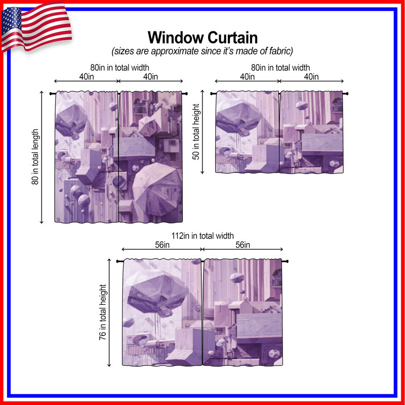 Rideaux géométriques mauves à motif géométrique mauve et obscurcissant - 2 panneaux, 80 po x 82 po - 2 panneaux